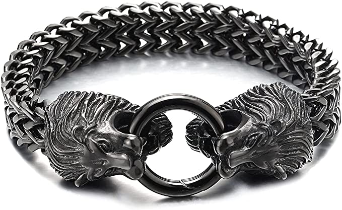 BDSM Dominant Gift: High Grade Solid 316L Stainless Steel KING Lion Head O ring Bracelet