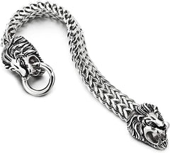 BDSM Dominant Gift: High Grade Solid 316L Stainless Steel KING Lion Head O ring Bracelet