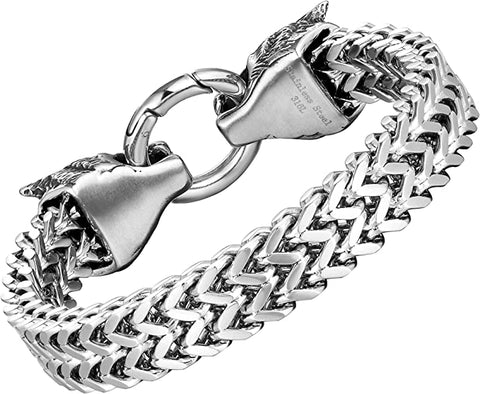 BDSM Dominant Gift: High Grade Solid 316L Stainless Steel Wolf Head O ring Bracelet