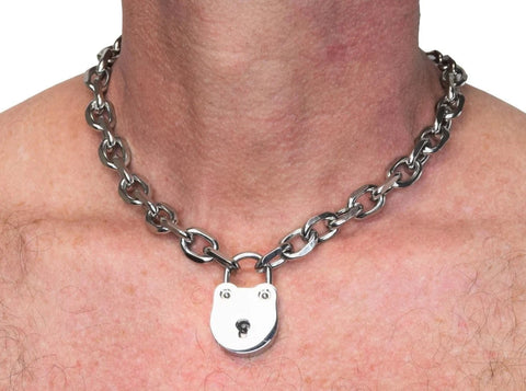 BDSM Locking Day Collar Submissive 316L Surgical Stainless Steel Xtra Heavy Diamond Oval  s1