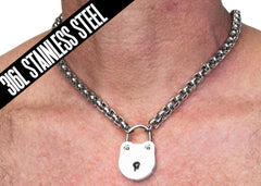 316L Surgical Stainless Steel BDSM Locking Day Collar Submissive Extra Heavy Square Link   s1