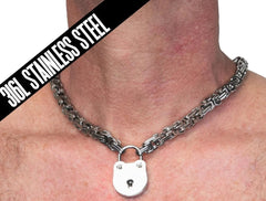 BDSM Locking Day Collar Submissive 316L Surgical Stainless Steel Xtra Heavy Square Weave Link  s1