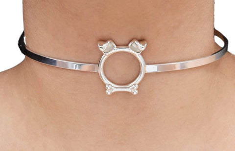 BDSM Locking Submissive Day Collar Solid 925 Sterling Silver O Ring Puppy Ears w/bone Cuff Collar   g1
