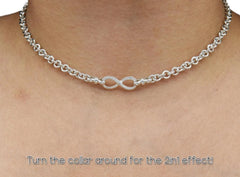 NEW! 2 in 1 Reversible BDSM Submissive Day Collar O Ring Locking  Infinity Heavy Solid 925 Sterling Silver w/fancy ends g2