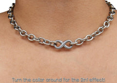 NEW! 2 IN 1 REVERSIBLE BDSM Locking Submissive Discreet Locking Infinity Day Collar 316L Stainless Steel w/ fancy ends s2