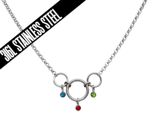 24/7 Couples Love Locking BDSM Triple O Ring w/birthstones Submissive Day Collar 316L Stainless Steel     s5