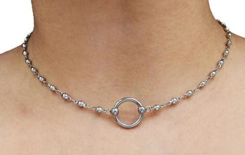 BDSM Day Collar Discreet 316L Surgical Stainless Steel Ball & Chain O Ring s4