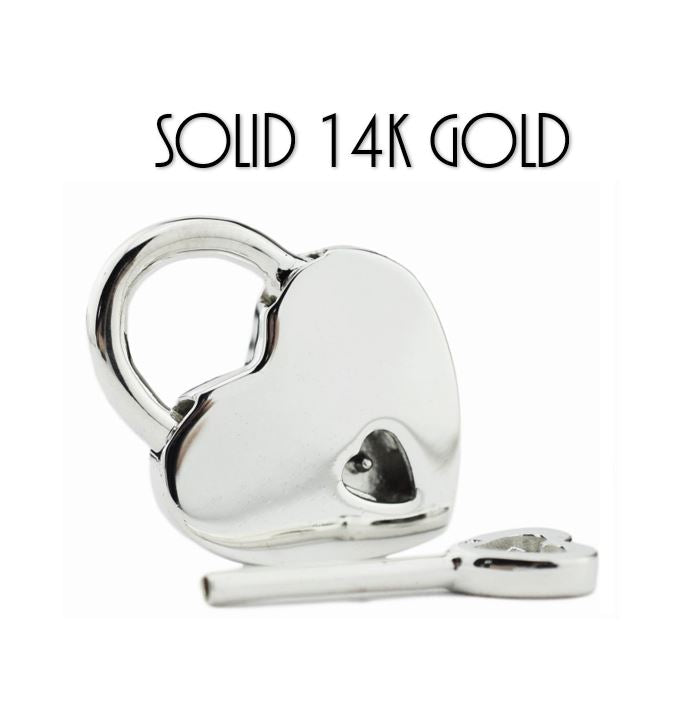 14K WHITE GOLD Functional Working Heart Shape Padlock Lock & One Key BDSM Slave Sub Bondage Collar
