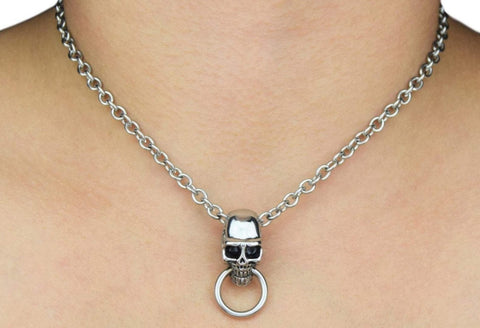 BDSM Locking Submissive Day Collar 316L Surgical Stainless Steel Deluxe Skull O Ring  s2