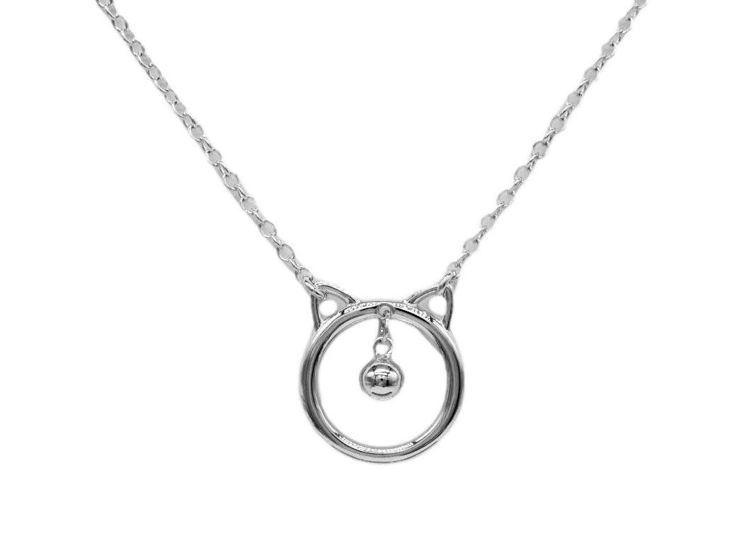 BDSM Locking Day Collar Jewelry Necklace of Lock and O ring with large sterling bell available in solid 316L Stainless Steel or 925 sterling silver shown on a white background