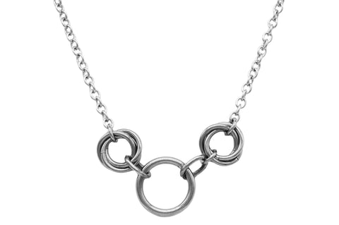 BDSM Locking Day Collar Jewelry Necklace of Lock and O ring with large sterling bell available in solid 316L Stainless Steel or 925 sterling silver shown on a sheet white background