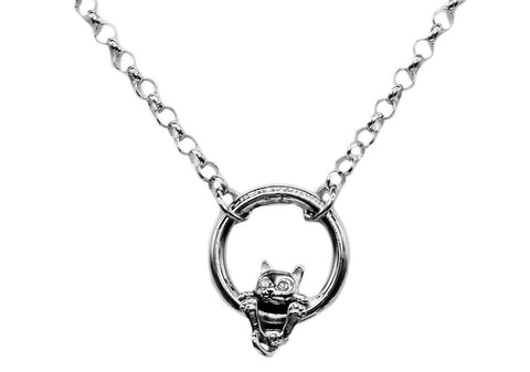 BDSM Locking Day Collar Jewelry Necklace of Lock and O ring available in solid 316L Stainless Steel or 925 sterling silver Kitty Cat DDlg shown on a white background