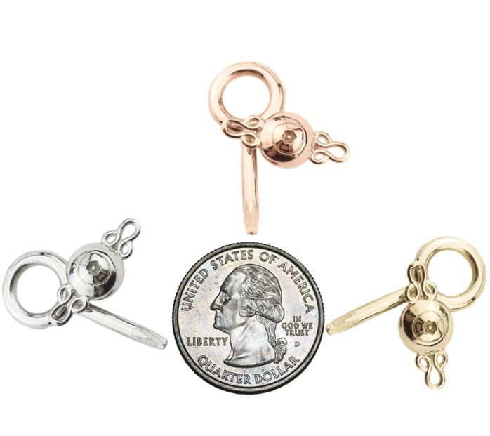 BDSM Screw Clasp Lock for  BDSM Locking Day collars as well as for Lovers or couple who want to bond their love.  Made in two beautiful styles, in 3 Precious and semi precious metals  in Sterling Silver, 14K gold and 316L Surgical Stainless Steel