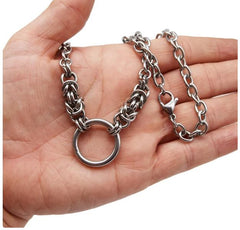 BDSM Locking Day Collar Jewelry Necklace of Lock and O ring in solid 316L Stainless Steel on a model's hand