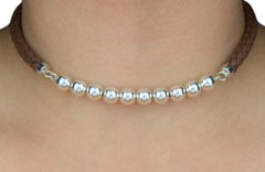 High Grade Leather and Solid 925 Sterling Silver Bead Day Collar   g1