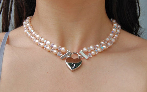 Genuine Pink Pearls &, Clear AB Swarovski Crystals & Sterling Silver Ends Day Collar   g5