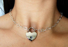 Solid 925 Sterling Silver Large Heart Link BDSM Day Collar   g5