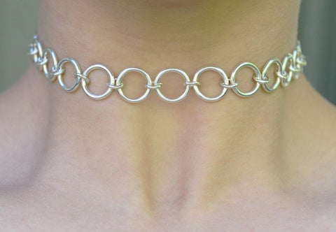 Solid 925 Sterling Silver Medium O Ring Link BDSM Day Collar   g3