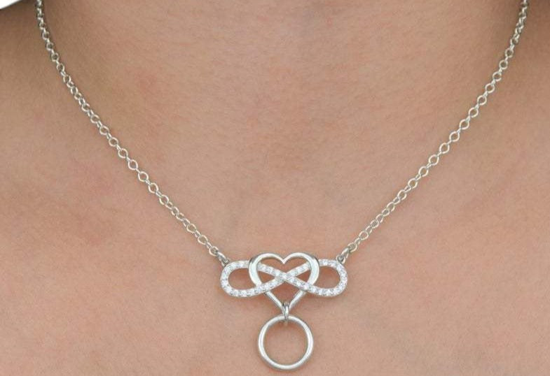 Infinity Heart  O Ring CZ Crystal 925 Sterling BDSM Day Collar   g2