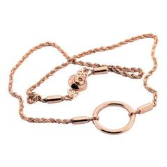BDSM Locking Day Collar Jewelry Necklace of Lock and O ring with shibari chain  with large sterling bell available in solid 316L Stainless Steel or 925 sterling silver or 14K gold shown on a white background
