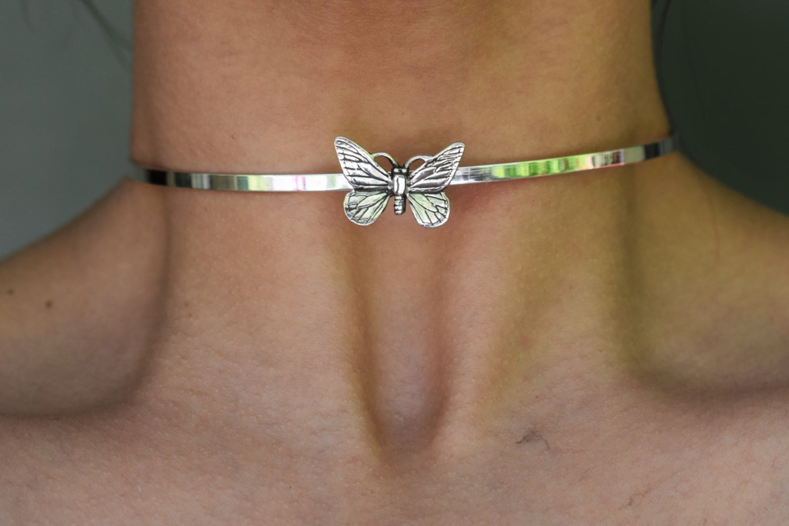 Solid 925 Sterling Silver BDSM Micro Butterfly Cuff Collar   g1