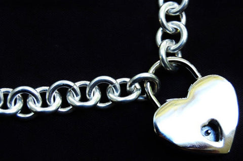 Solid 925 Sterling Silver Heavy Cable Heart Tag BDSM Day Collar   g3