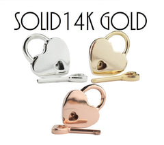 BDSM Padlock Locks for  BDSM Locking Day collars as well as for Lovers or couple who want to bond their love.  16 different  selections  in 3 Precious and semi precious metals  in Sterling Silver, 14K gold and 316L Surgical Stainless Steel