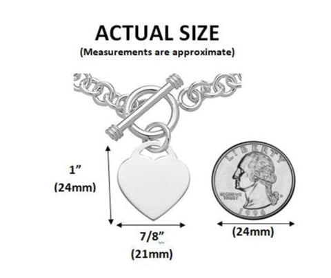 BDSM Dominant Gift - Custom Engraving  Heavy Heart Tag Classic Toggle Bracelet Solid 925 Sterling Silver w/Secret Key option