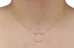 BDSM Locking Day Collar Jewelry Necklace of Lock and O ring available in solid 316L Stainless Steel or 925 sterling silver as well as rose yellow and white 14K gold shown on a models neck