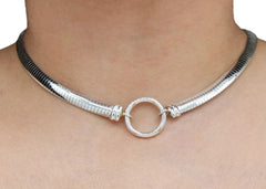 BDSM Locking Day Collar O Ring Submissive Flex Cuff O Ring  Solid 925 Sterling Silver   g1