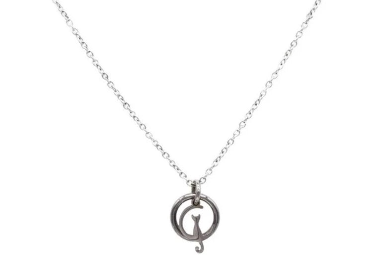 BDSM Locking Day Collar Jewelry Necklace of Lock and O ring with large sterling bell available in solid 316L Stainless Steel or 925 sterling silver shown on a solid white background