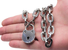 Men's Masculine Heavy BDSM Locking Day Collar Jewelry Necklace of Lock and O ring available in solid 316L Stainless Steel or 925 sterling silver shown on a male model's hand