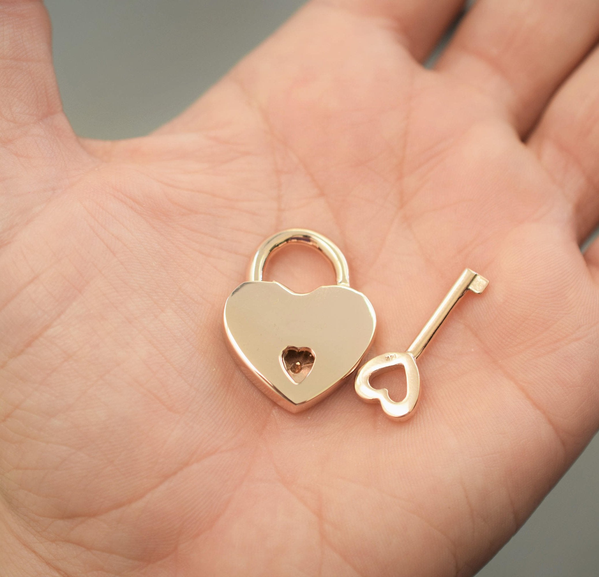 Solid 14K ROSE (PINK) GOLD Functional Working Heart Shape padlock Lock & One Key BDSM Slave Sub Bondage Collar