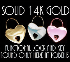 Solid 14K YELLOW GOLD Functional Working Heart Shape Padlock Lock & One Key BDSM Slave Sub Bondage Collar