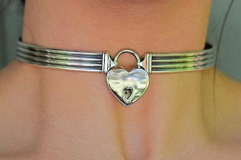 High Quality 925 Sterling Silver Hypoallergenic Locking, lock, padlock BDSM Cuff Day Collar Bondage Sub Kink Slave Submissive ToBeHis Engraving