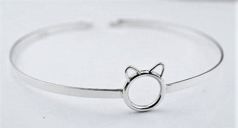 Solid 925 Sterling Silver O Ring Kitty Ears BDSM Micro Cuff Collar   g1
