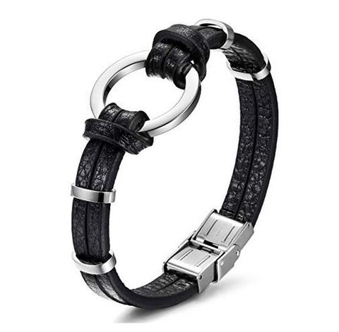 Dominant 316L Surgical Stainless Steel & High Grade Leather Bracelet with BDSM O Ring