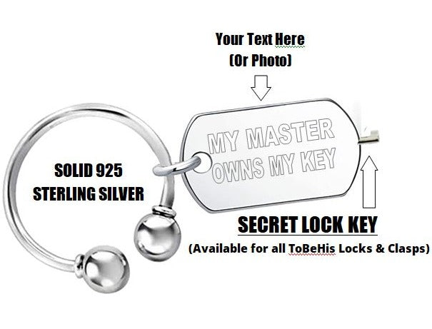 BDSM Dominant Gift - Custom Engraving Key Chain Mini Collar Dog Tag Key Ring Solid 925 Sterling Silver w/secret key option
